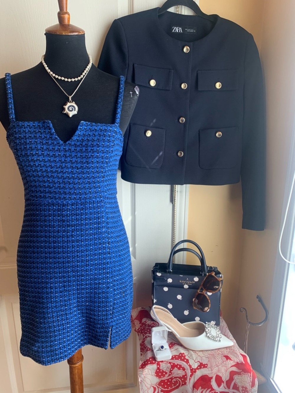 🏆Zara cobalt Blue/black tweed Mini Dress